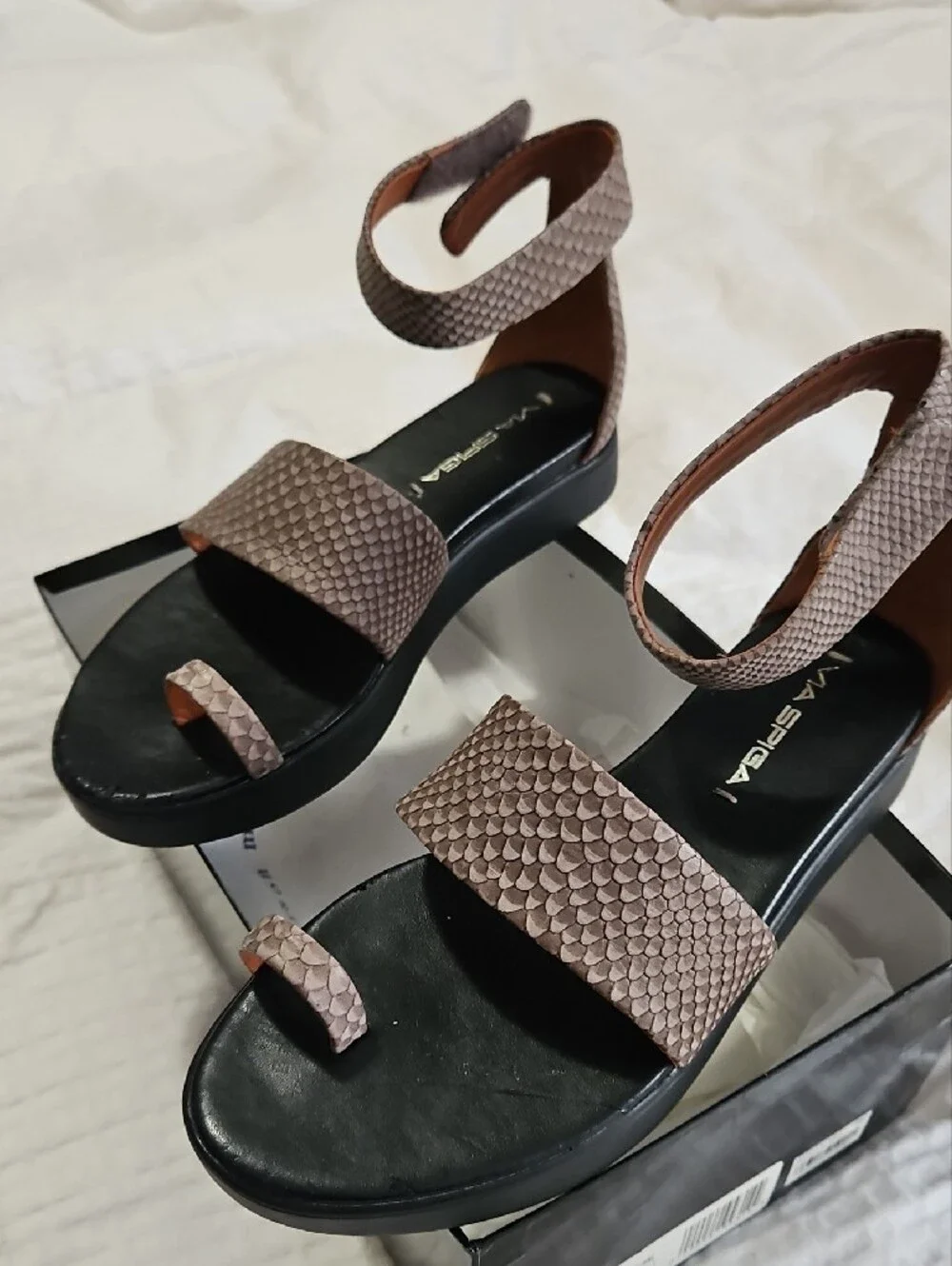 Via Spiga Dusty Taupe Textured Ankle-Strap Sandals